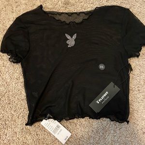 Black mesh Playboy cropped top